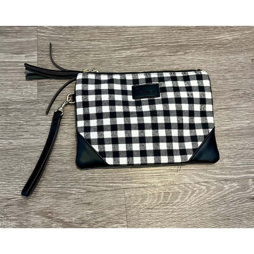 Funky Monkey Boutique Black And White Check Plaid Double Zip Wristlet Purse Gift